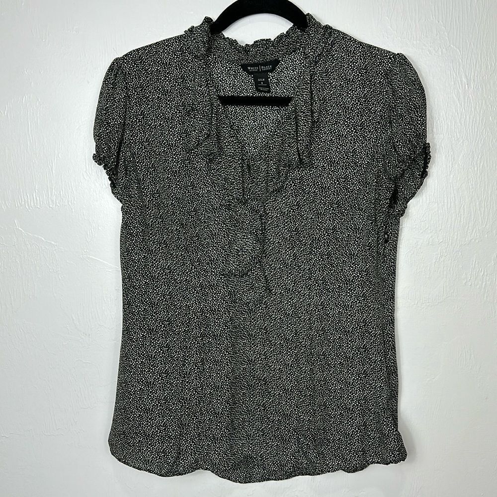 White House Black Market Black and White Blouse with Elegant Design
